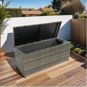 LOVSON Outdoor Storage Box, 113 Gallon Wicker Patio Deck Boxes with Lid, Outdoor Cushion Storage for Kids Toys, Pillows, Towel Grey Wicker - 1 of 4