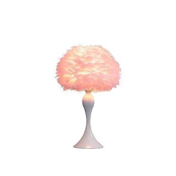 18.25" Soft Pink Feather Aquina Crisp Contour Glam Table Lamp White - Ore International