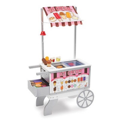 Melissa & Doug Wooden Snacks and Sweets Food Cart - 40+ Play Food pc,  Reversible Awning