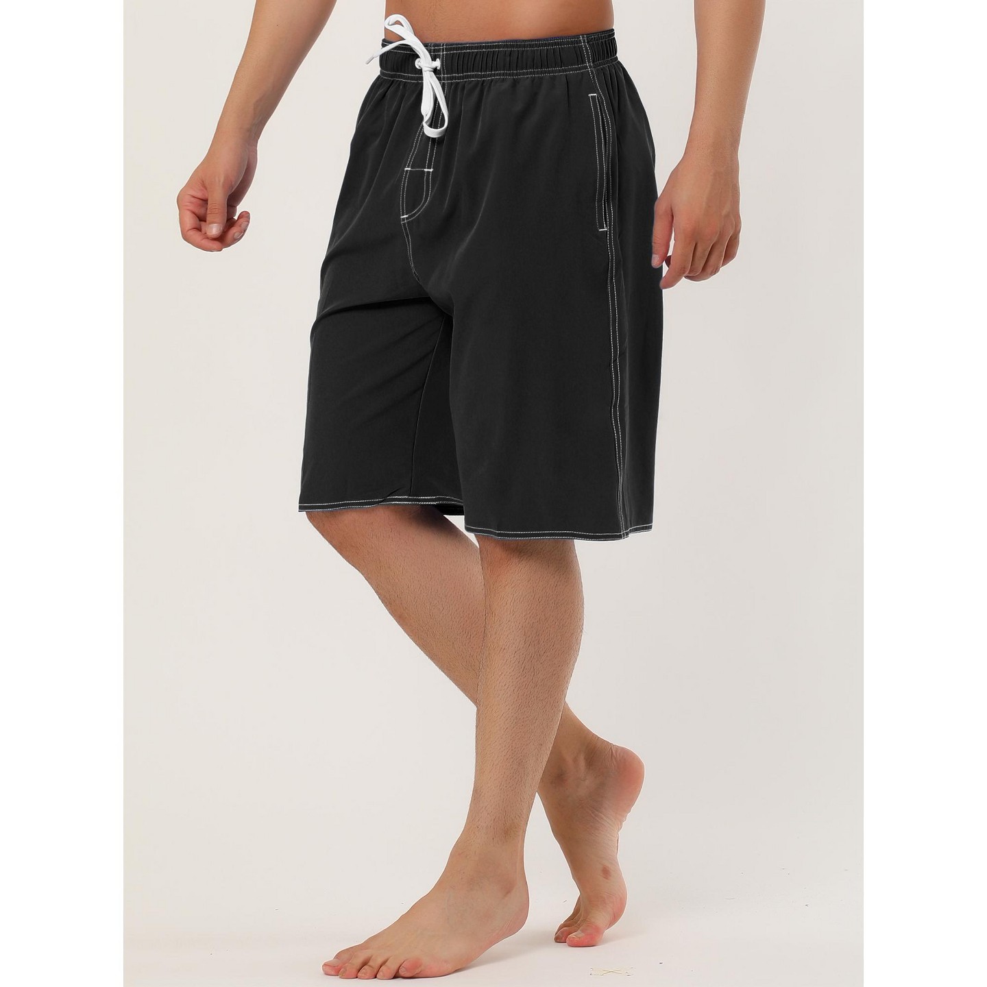 Мужские шорты Lars Amadeus Solid Color Elastic Waist Swimming Pool Board Shorts 2 Packs Dark Blue/Gray 30, цвет: Чёрный — фото 2