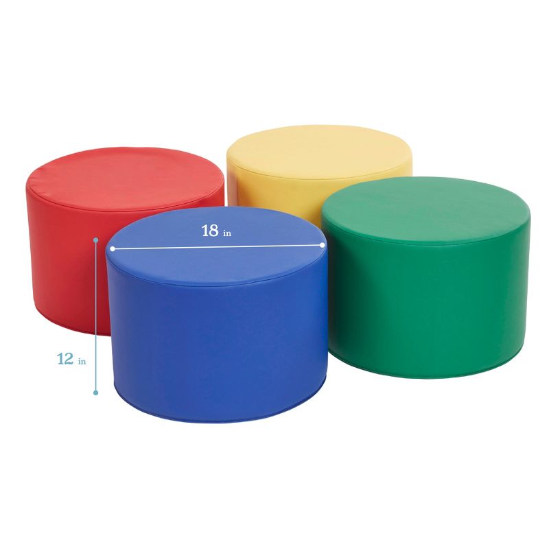 ECR4Kids SoftZone Round Foam Ottoman, Flexible Seating, 12in Seat Height, 4-Piece, 3 of 14