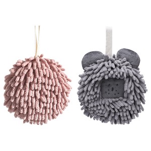 REGALWOVEN 2 Pcs Comfortable Soft Absorbent Chenille Ball Fuzzy Hand Towels - 1 of 4