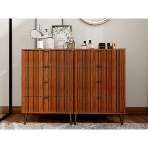 23.6" Wood Chest of Drawers with Modern Design, Spacious Storage, and Vertical Slat Details - 1 of 4