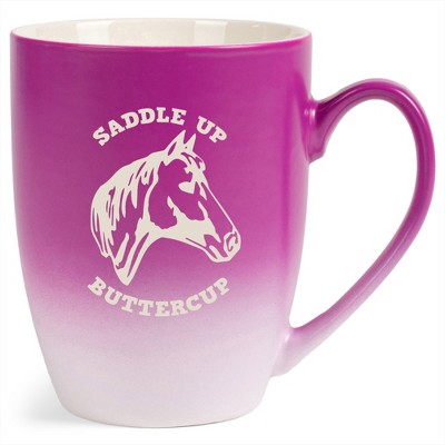 100 North Horse 10 Ounce Pink and White Two Toned Ombre, Comfortably Fits Your Hands, Ceramic Tea Coffee Cup Mug, Saddle Up Buttercup
