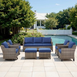 Buenhomino 7-Piece Outdoor Patio Furniture PE Wicker Patio Conversation Set,High Back Patio Couch with Swivel Rocker Chairs for Backyard,Porch,Deck - 1 of 4