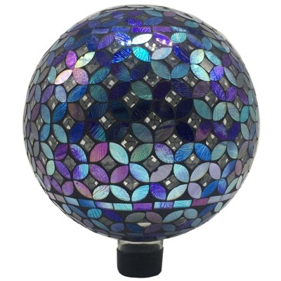 Very Cool Stuff Mosaic Glass Gazing Globe with Hanging Chain, Blue & Purple Geometric Tile, 10in