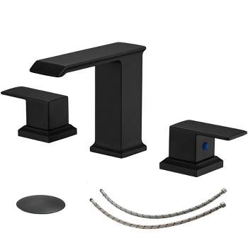 BWE 8 in. Widespread Double Handle Bathroom Faucet with Pop-up drain in Matte Black