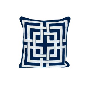 HomeRoots 20" Blue and White Interlocking Cotton Throw Pillow - 1 of 4