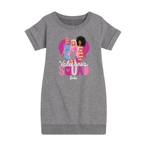 Girls' - Barbie - Valentine's Squad Graphic Short Sleeve Fleece Dress - 1 of 4