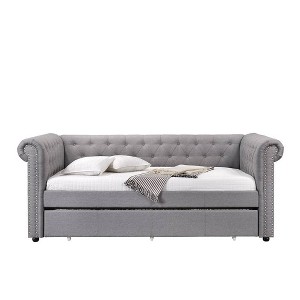 Full DayBed Justice Bed Smoke Gray Fabric - Acme Furniture - 1 of 4