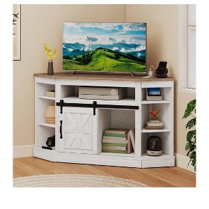 Corner TV Stand for 50 Inch TV, Farmhouse Entertainment  Center Media Console with Power Outlet & Sliding Barn Door for Living Room - 1 of 4