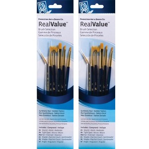 Princeton RealValue Brush Set, Gold Taklon Bristles, Short Handle Mixed Media Paintbrush, Dark Blue, 6 Per Set, 2 Sets - 1 of 3