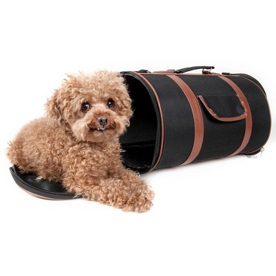 Munora - Airline Approved Fashion Cylinder Posh Pet Carrier - 16.5" x 9.4" x 9.8" - Durable Nylon with Dual Access - Black