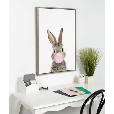 Bubblegum Bunny Gray and Pink Canvas Wall Art for Kids