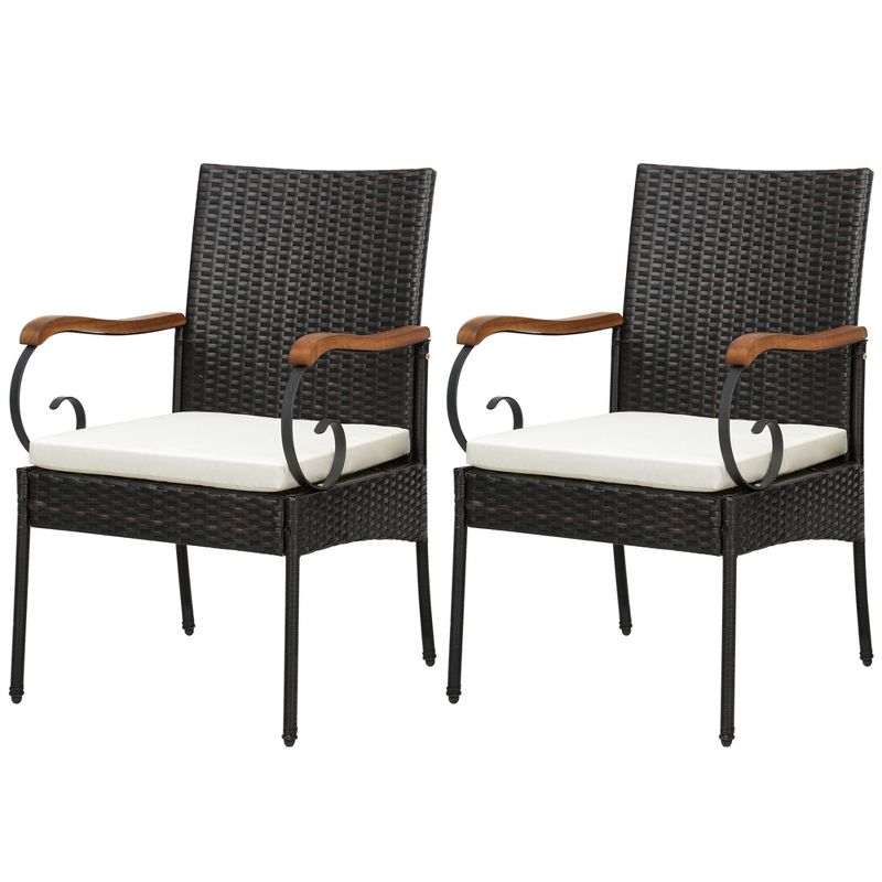 Costway Patio PE Wicker Chairs Acacia Wood Armrests with Soft Zippered Cushion Garden, 1 of 10
