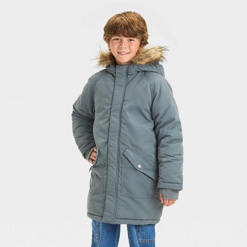 Boys Heavyweight Solid Parka Jacket Cat Jack Gray L