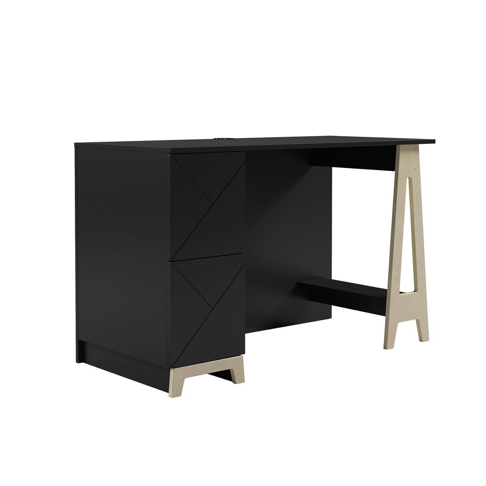 Photos - Office Desk Atypik 2 Drawer Desk Black/Birch Plywood - Nexera