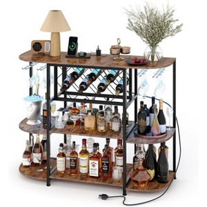 Wine Bar Rack Cabinet with Power Outlet and LED Lights,4-Tier Storage Home Bar Table for Liquor,Freestanding Wine Racks with Glass Holder for Home - 1 of 4