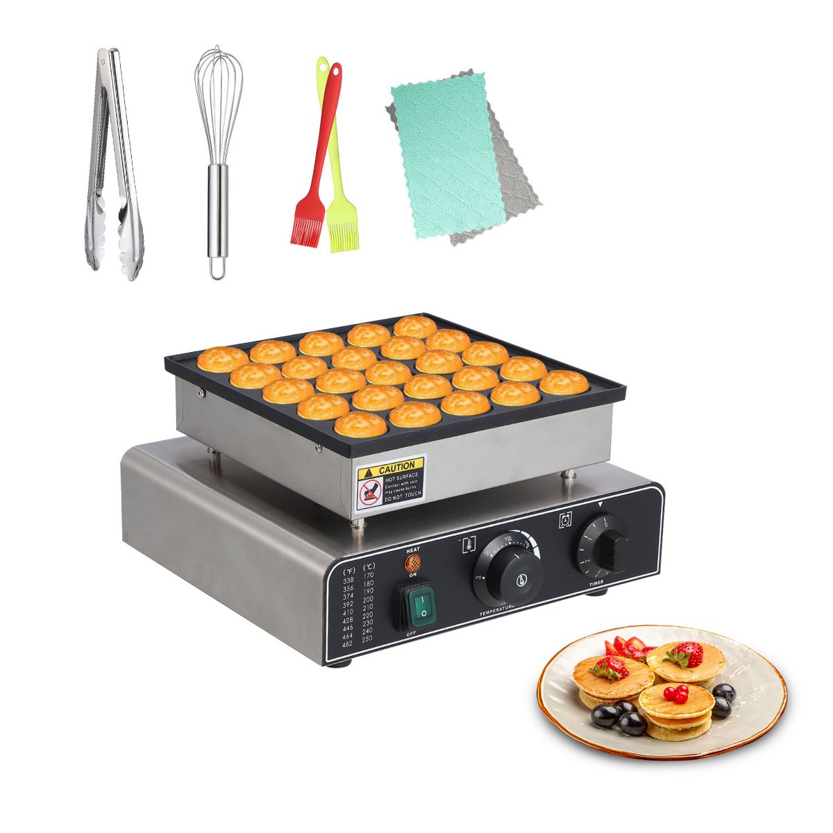 25-Hole Electric Nonstick Mini Dutch Pancake Maker, 1.8" Holes, 50-300℃ Adjustable Temp, Fast Heating, Easy Clean, American Plug for Home & Snack Bar