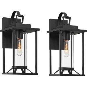 John Timberland Frederick 15 1/2" High Industrial Outdoor Wall Light Fixture Mount Porch House Exterior Set of 2 Sand Black Metal Clear Glass Shade - 1 of 4