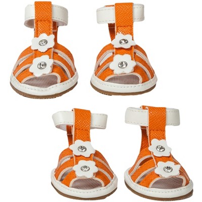 Pet Life Buckle-Supportive PVC Waterproof Pet Dog Shoes Sandals - Set Of 4, LG, Orange