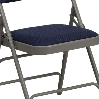 Navy Fabric and Gray Metal Armless Folding Chairs, Set of 2