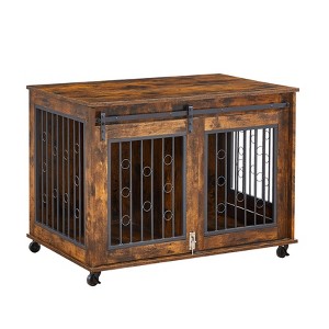 Akoasm 39.4 inch Sliding Door Dog House with Partition for Two Puppies-Rustic Brown - 1 of 4