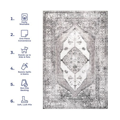 Eco-Friendly Gray Medallion 4' x 6' Synthetic Washable Rug