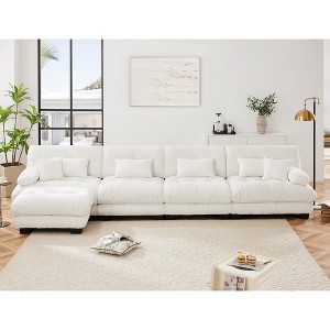 TiramisuBest Modular L-Shaped Sectional Sofa, 4-Seater Cloud Couch with Convertible Ottoman, Free Combination Chenille Sofa for Living Room, White - 1 of 4