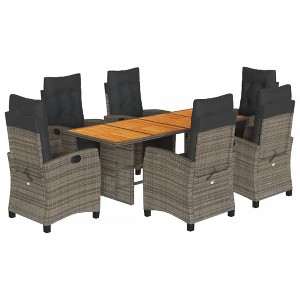 vidaXL 9 Piece Patio Dining Set - Gray Poly Rattan with Cushions - Adjustable Reclining Garden Chairs & Acacia Wood Table - Outdoor Table & Chair Set - 1 of 4