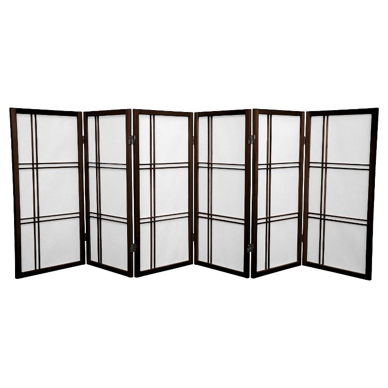 3 ft. Tall Double Cross Shoji Screen - Walnut (6 Panels) - Oriental Furniture, 1 of 3