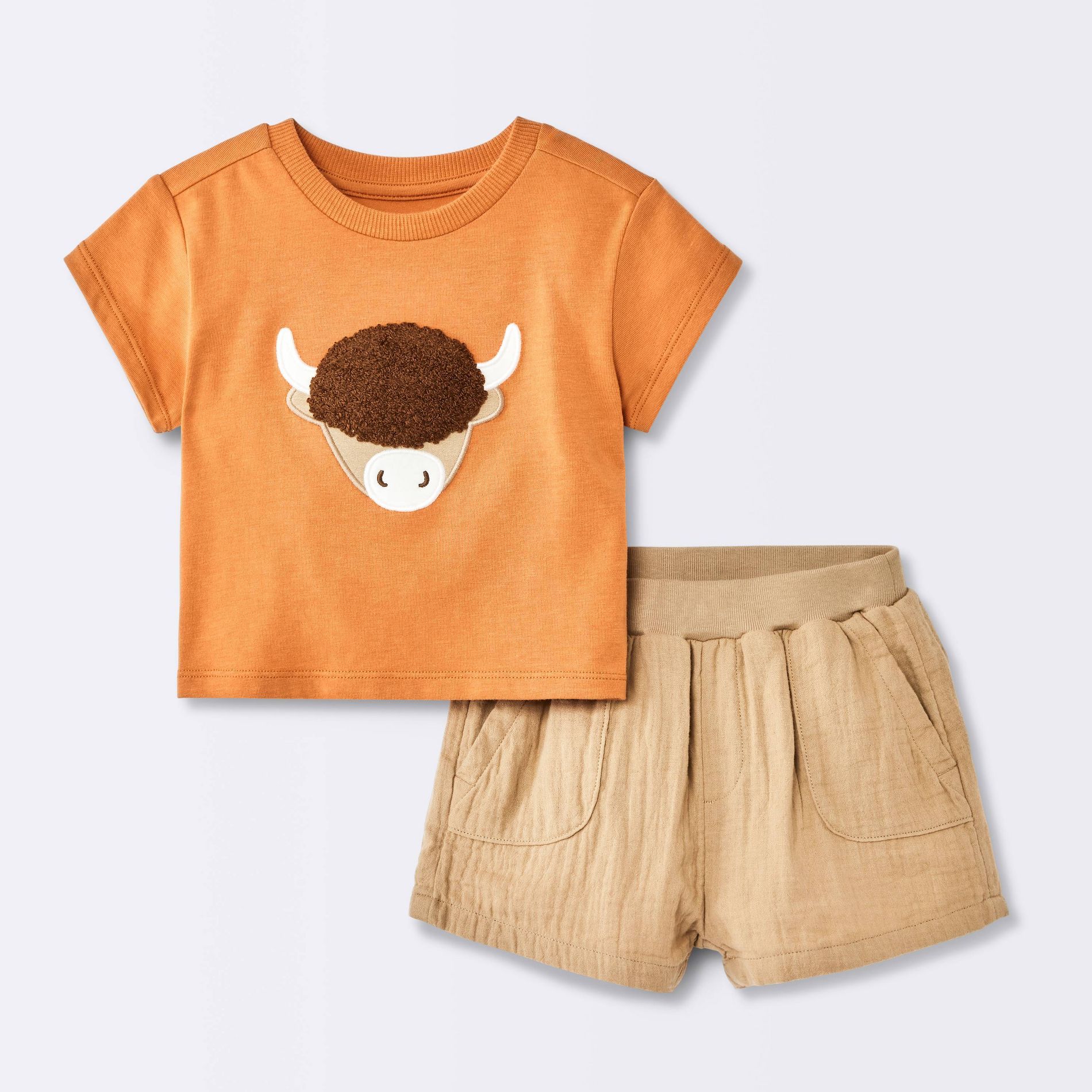 Baby Boys' Highland Cow T-Shirt and Shorts Set - Cloud Island™ Orange