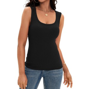 ATHLECHIC Women's Scoop Neck Ribbed Wide Strap Sleeveless Workout Basic Sport Tank Tops - 1 of 4