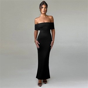Clotth Women's Off-Shoulder Maxi Dress - Off The Shoulder Ruched Neckline, Backless Cutout, Bodycon Maxi Dress - 1 of 4