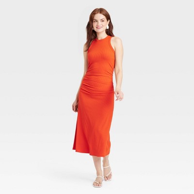 Women's Rib Knit Midi Bodycon Dress - A New Day™ Red L : Target