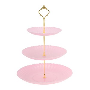 Unique Bargains 3 Tier Dessert Cupcake Stand Wave Style with Tiered Serving Tray for Donuts Fruits Pink Gold Tone - 1 of 4