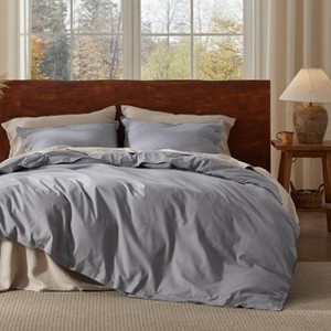 3 Pieces Linen Soft & Cozy Duvet Cover Linen Cotton Blend Bedding Set Tropical Plants Beige Color Cooling Bedding - 1 of 4