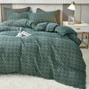 Linen Cotton Duvet Cover Queen, 3 Pcs Green Flower Geometric Bedding Set - 4 of 4