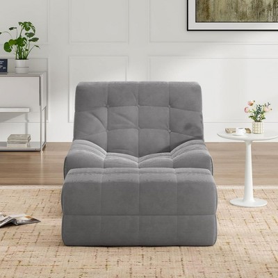 SEVOBAL Sofa Bean Bag Chair for Adults with Ottoman Oversized Beanbag Chair Comfy Lazy Sofa Hip Support Living Room Bedroom, Gray, 38.6"*33.1"*28"