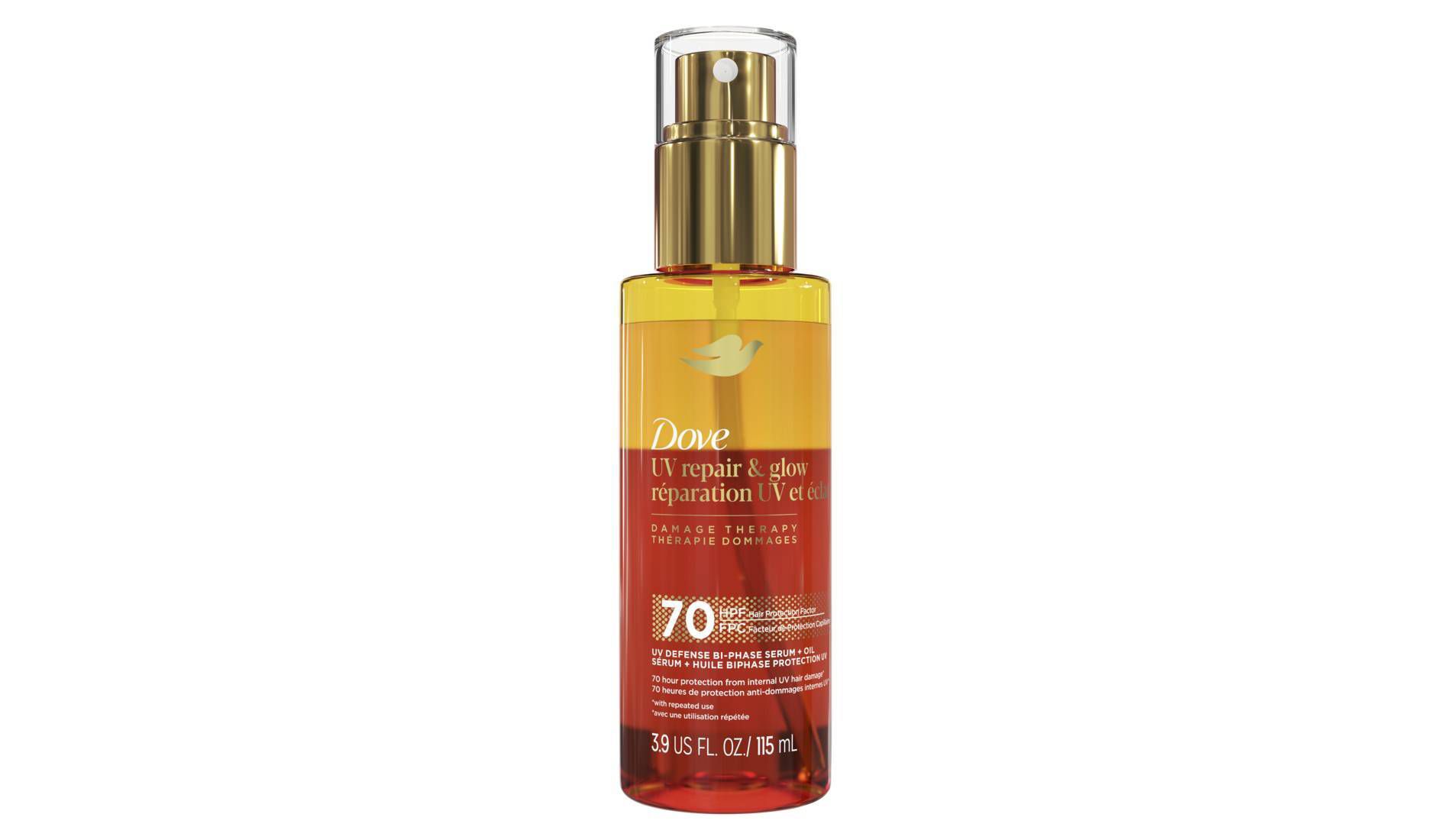 Dove Beauty UV Repair & Glow Gloss Defense Bi-Phase Serum + Oil - Damage Therapy - 3.9 fl oz