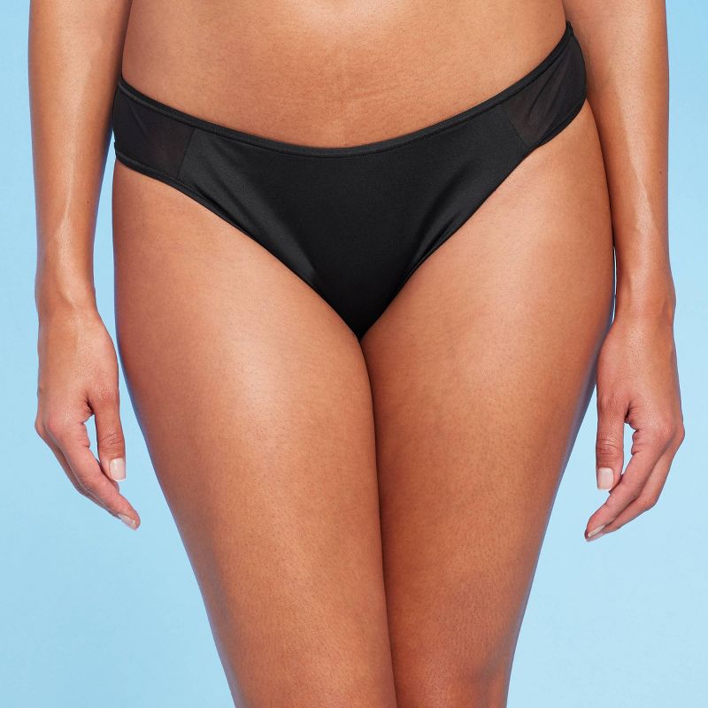 Women's Mesh Insert Cheeky Hipster Bikini Bottom - Shade & Shore™ Black, 1 of 7
