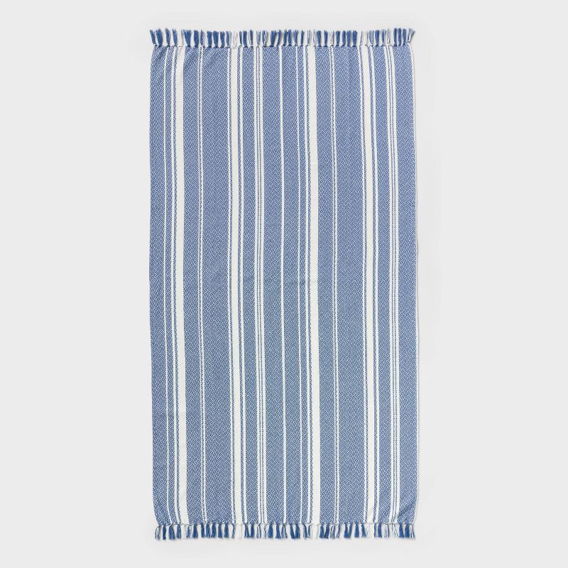 40"x72" Peshtemal Premium Lightweight Striped Oversized Beach Towel with Knotted Fringe Blue - Threshold™