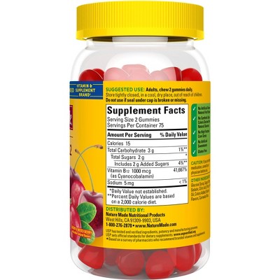 Nature Made Energy Vitamin B12 1000 mcg, Cherry &#38; Mixed Berry Flavored Gummy Vitamins - 150ct