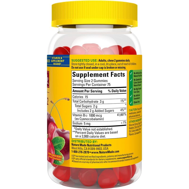 Nature Made Energy Vitamin B12 1000 mcg, Cherry &#38; Mixed Berry Flavored Gummy Vitamins - 150ct, 3 of 12