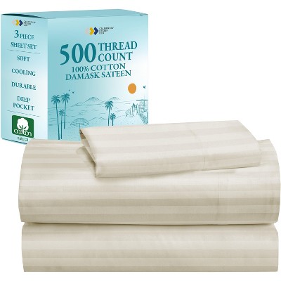 Luxury 500 Thread Count Bed Sheets Set - 100% Cotton Sateen Sheets Set, Soft, Cool & Breathable, Deep Pocket by California Design Den