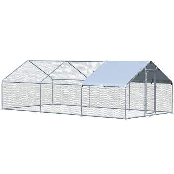 PawHut Galvanized Large Metal Chicken Coop Cage Walk-in Enclosure Poultry Hen Run House Playpen Rabbit Hutch UV & Water Resistant Cover for Outdoor Backyard