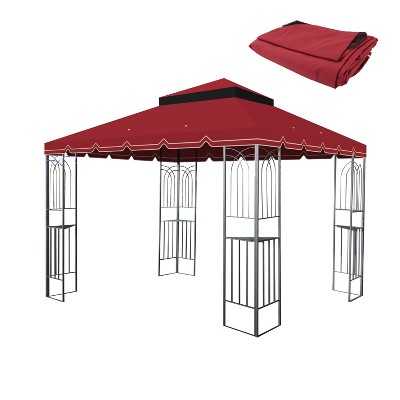 DOMETOUR 10x10 Ft Outdoor Patio Gazebo Replacement Canopy,Double Tiered Gazebo Tent Roof Top Cover Only GreatWall border(Frame Not Include)-Red