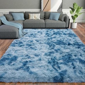 Extra Large Plush Shag Area Rug, 1.7" Thick Ultra Soft Non-Slip Tie-Dye Peacock Blue Mat - 1 of 4
