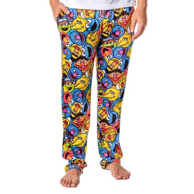 Sesame Street Men's Allover Character Face Collage Adult Pajama Pants (XXL)  Multicolored