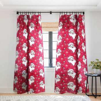Heather Dutton Tis The Season Retro Santa Red Single Panel Sheer Window Curtain - Deny Designs